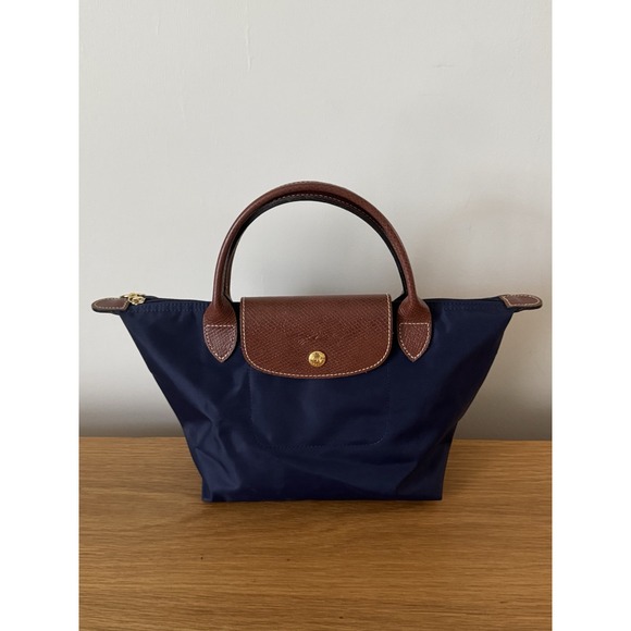 Longchamp Handbags - Longchamp Le Pliage Nylon Leather Xtra Small Shoulder Tote Bag Navy Blue EUC